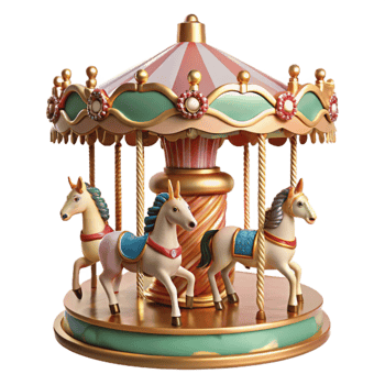 Whimsical Carousel Three Horses, Festive Design, Fairytale Ride png