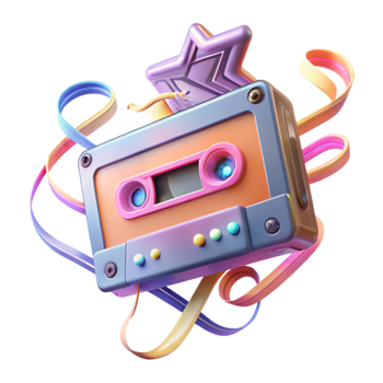 Retro Cassette Tape with Star and Ribbons png