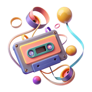 Retro Cassette Tape with Abstract Art png