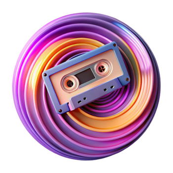 Retro Cassette Tape on Colorful Swirl png