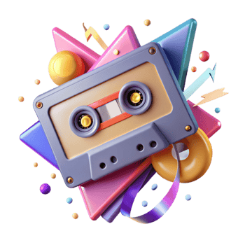 Retro Cassette Tape with Abstract Shapes and Colors png