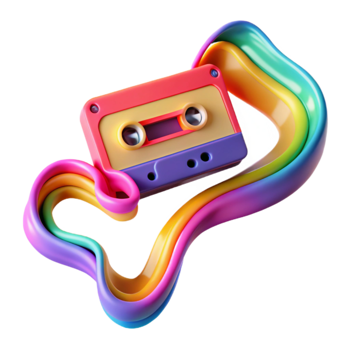 Retro Cassette Tape with Rainbow Design png