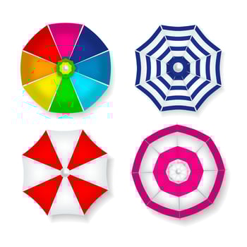 Realistic Detailed 3d Sun Umbrellas Set. vector