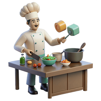 Chef Cooking Delicious Meal 3D Animation png
