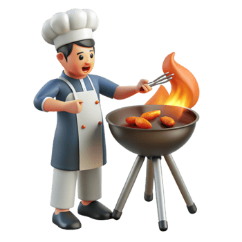 Chef Grilling Food on a BBQ png