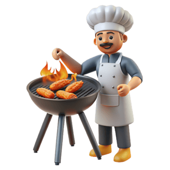 Chef Grilling Sausages on BBQ png