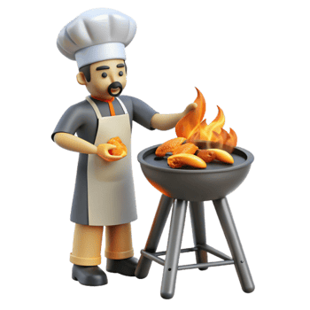 Chef Grilling Food on Barbecue png