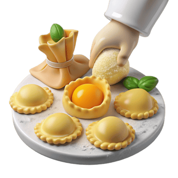 Delicious Egg Pasta Assortment with Basil png