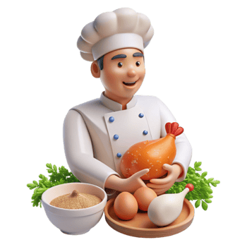 Chef with Roasted Chicken, Eggs, and Spices png
