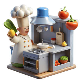 Cartoon Chef in Playful Kitchen Setting png