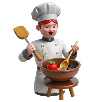 Chef Cooking A 3D Cartoon Illustration of Culinary Fun png