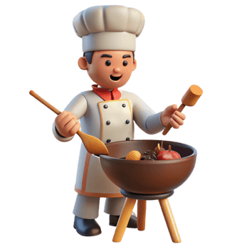Cartoon Chef Cooking Delicious Food in a Pot png