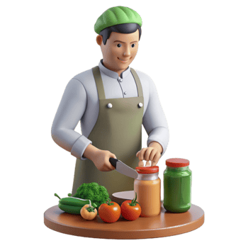 Chef Prepping Fresh Vegetables and Jars png