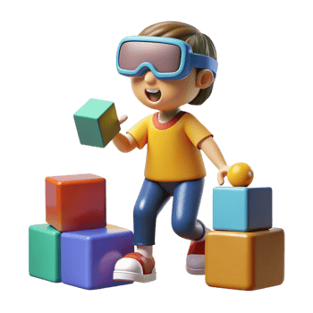 Child in VR Playing with Blocks Immersive Learning png