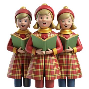 Three Girls Christmas Carolers Singing Holiday Songs png