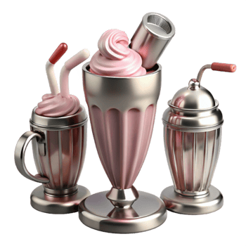 Retro-Style Milkshake Cups with Whipped Cream png