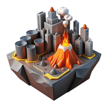Volcanic Eruption in Industrial City Disaster Simulation png