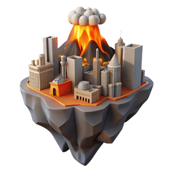 Volcanic Eruption Threat to Cityscape Disaster Simulation png
