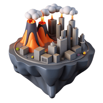 Island City Volcanic Eruption Urban Landscape png