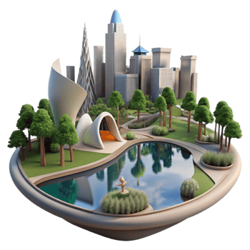 Urban Oasis Cityscape with Park and Pond png