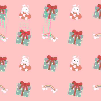 A pattern with a bunny and a bow on a pink background vector