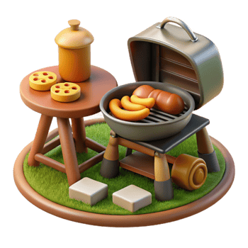 Summer Grill Sausages, Bread, and Outdoor Fun png