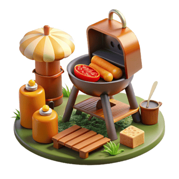 Summer BBQ Grill Picnic Scene 3D Render png