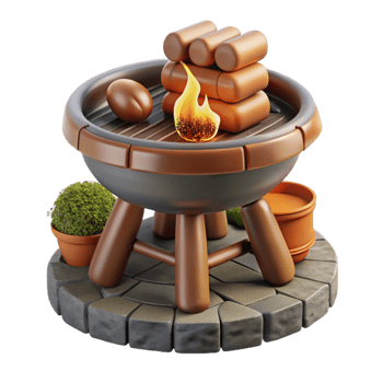 Outdoor Fire Pit with Logs and Plants png