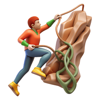 Climber Ascending Rocky Terrain with Rope png