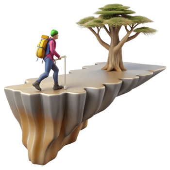 Hiker s Journey Trekking to a Solitary Tree on a Clifftop png