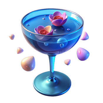 Floating Flowers in a Blue Cocktail Glass png