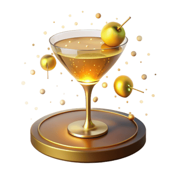 Golden Martini Cocktail Festive Drink with Sparkling Garnish png