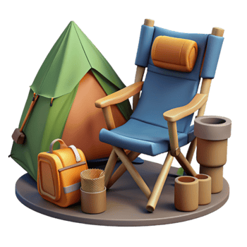 Camping Scene Tent, Chair, Backpack, and Accessories png