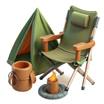 Camping Scene Tent, Camp Chair, and Campfire png