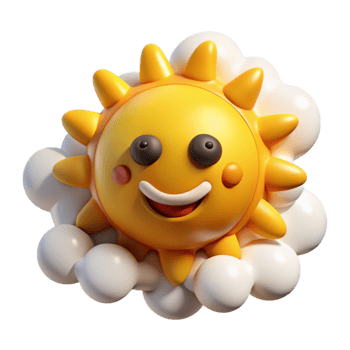 Happy Sun in Clouds 3D Render of Cute Sunny Day png