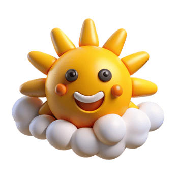 Happy Sun in Clouds 3D Render of Smiling Sun png