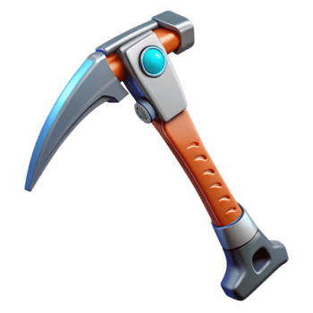 Futuristic Pickaxe Mining Tool with Orange Handle png