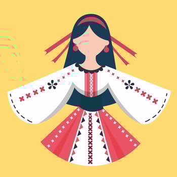 Romanian girl wearing a romanian knitted ie with slavic traditional motifs. White and red blouse from Romania for 1st of december. vector