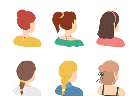 Cartoon Color Various Haircuts Ladies Icons Set. vector