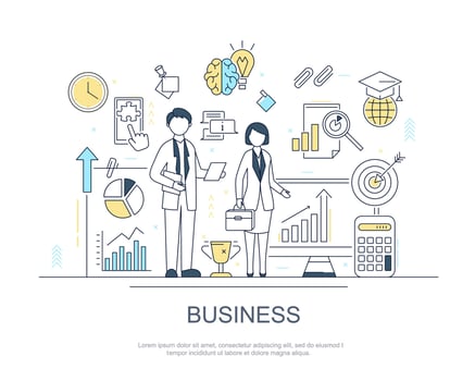 Characters People and Business to Business Concept Contour Linear Style. vector