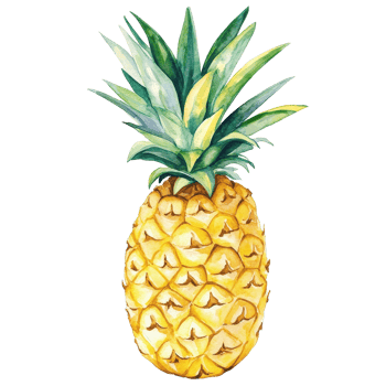 Cute cartoon pineapple illustration in vibrant watercolor style on a Transparent background, Watercolor cute cartoon pineapple on aisolated on background png