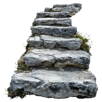 Stone path with steps leading up to a white building surrounded by nature in a peaceful setting, stone path with steps leading up to the top, Transparent background png