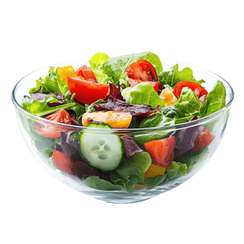 Fresh garden salad served in a clear glass bowl against a Transparent background, Salad in glass bowl isolated on background png