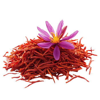Saffron threads with vibrant purple flower isolated on a Transparent background for culinary and medicinal uses, Saffron isolated on background png