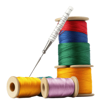 Colorful spools of thread stacked with a needle on a Transparent background ready for sewing projects, Spools Thread and Needle, background png