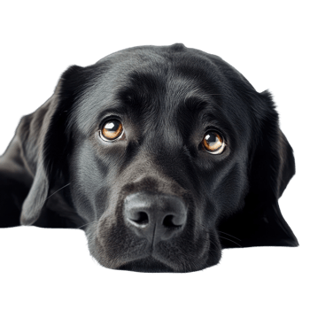Sad Labrador retriever rests on a Transparent background, conveying a feeling of longing and emotion, Sad Labrador retriever on background png