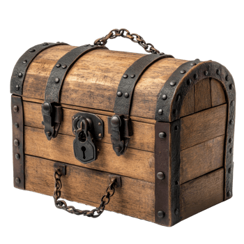 Wooden chest secured with a lock and chain on a Transparent background, wooden chest with a lock and a chain, background png