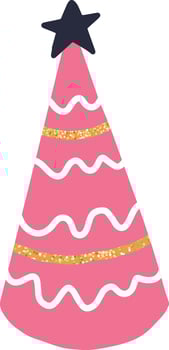 Pink festive party hat with golden glitter stripes and a dark blue star celebrating a birthday party or special occasion, adding a touch of fun and whimsy to the celebration vector