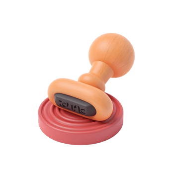 Wooden Rubber Stamp with Red Ink Pad 3D Render png