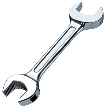 Spanner chrome metal wrench tool isolated on black background for mechanics and engineering tasks, Spanner chrome metal wrench tools png